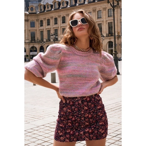 LoveShackFancy Sweater Aquarius Pullover Puffed Shoulders Pink Cloud XL EUC - Picture 1 of 8